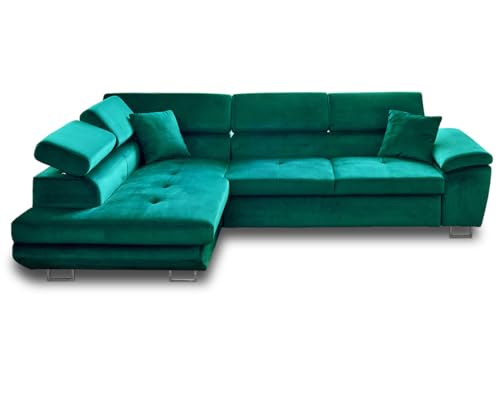 Bestmobilier Dimas - canapé d'angle Gauche 5 Places - Convertible avec Coffre et têtières réglables - en Velours