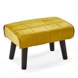 Wimarsbon Small Foot Stool Ottoman Modern Accent Step Stool Seat with Solid Wood Legs Velvet Soft Padded Pouf Ottomans Sofa Footrest Stools 16 inch for Couch Living Room Entryway Yellow