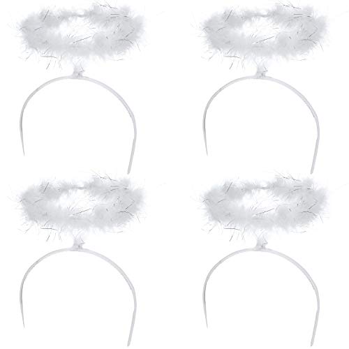 4 Pieces Angel Halo Headbands White Halo Headbands Faux Feather Halo Headbands Halloween Party Supplies