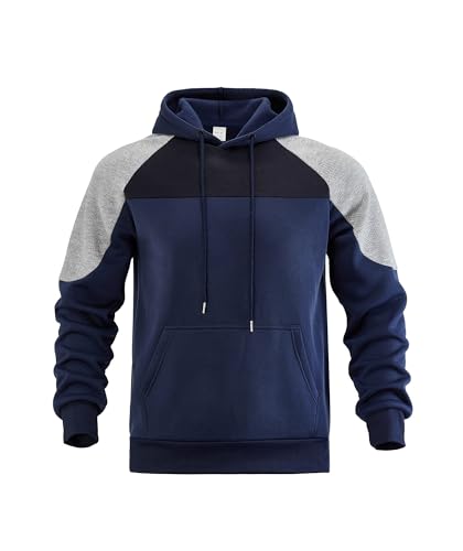 Pullover Hoodies for Men Midweight Loose Patchwork Long Sleeve Hooded Sweatshirt with Pocket2