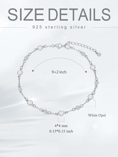 Image of HPQQ Anklet Bracelet for Women 925 Sterling Silver Natural Stone Chain Ankle Bracelet Beach Summer Fine Jewelry Birthday Mothers Day Gifts for Women Her Mom