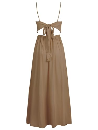 Image of CUPSHE Women Casual Dress Beach Sleeveless V Neck Summer Cutout Spaghetti Straps Formal Maxi Sun Dresses