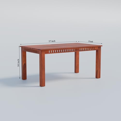 Image of AADITYA WOODS Sheesham Wood 6 Seater Dining Table Set with Chairs & Bench for Living Room Home | Wooden Dining Table Set for Office Restaurant Dining Room Set-57x35x30 inch (Honey kB1, 6 Seater)