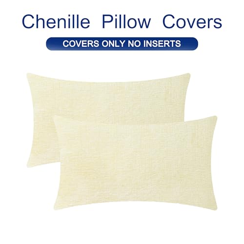 Image of CaliTime Throw Pillow Covers Decorative 12 X 20 Inches Pack of 2 Cozy Chenille Cushion Cases for Couch Sofa Bed Living Room Home Beige
