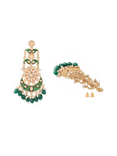 Image of Yellow Chimes Ethnic Gold Plated Meenakari Traditional Kundan Studded Floral Design Pearl Chandbali Earrings for Women and Girls