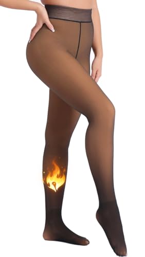 MERYLURE Fleece Lined Tights Women Fake Translucent Winter Warm Thick Pantyhose Thermal Sheer Leggings for All Skin Tone