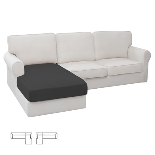 Image of Easy-Going Stretch 1 Piece Chaise Lounge Cushion Slipcover | Sectional Couch Covers L Shape Separate Cushion Couch Seat Chaise Cover for Both Left /Right Sectional Couch Dark Gray