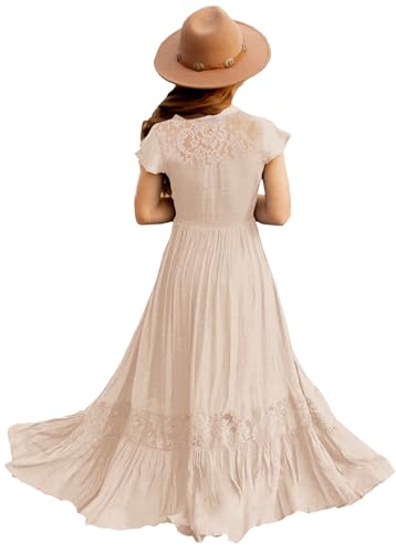 HOSIKA Girls Elegant Lace Ruffle Sleeve A-Line Formal Wedding Party Flower Girl Dress 6-12 Years
