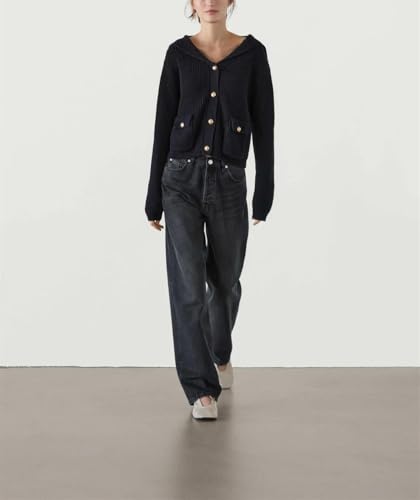 Women’S Sailor Collar Long Sleeve Single Breasted Button Detail Solid Knit Cardigan Casual Sweater2