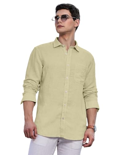 Image of Classic Black Linen Cotton Button-Down Shirt, Full Sleeves, Slim Fit, Casual Wear