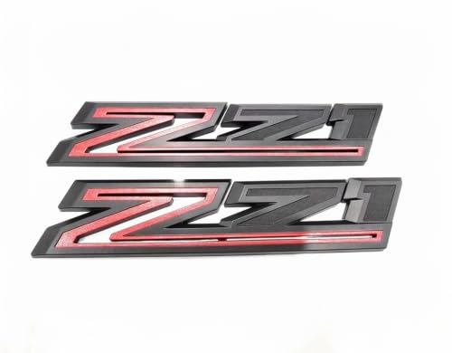 Image of 2X Large Size Z71 RH LH Side Fender Emblem Nameplate Badge Decal Replacement for 2019-2021 Chevy Silverado (Overlay Matte Black Red)