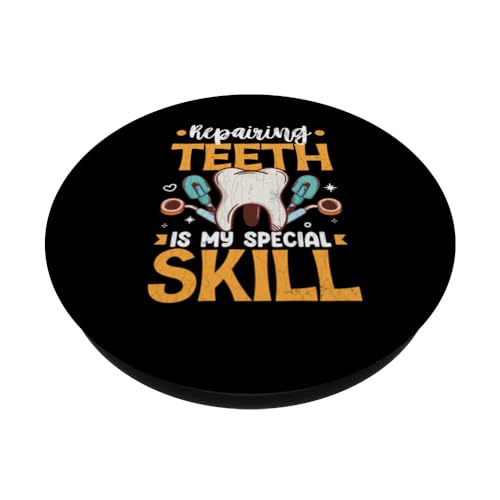 Repairing Teeth Special Skill Funny Dentist Dental Graphic PopSockets Swappable PopGrip, Black - Image 2