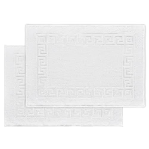 DECASATEXTIL Pack de 2 Alfombras Baño 50x70 cm - 100% Algodón Suave y Absorbente - 500GSM - 100% Algodón Suave y Absorbente - Tapete Ducha Blanco Estilo Toalla - Alfombrilla Baño