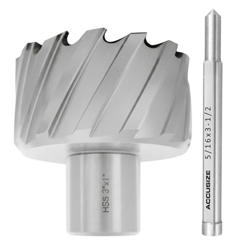 Accusize Industrial Tools H.S.S. Annular Cutter 3'' by 1'' Cutting Depth in Strong Box with 1 Pc Pilot Pin 5/16'' by 4'', 2080-2053Pin