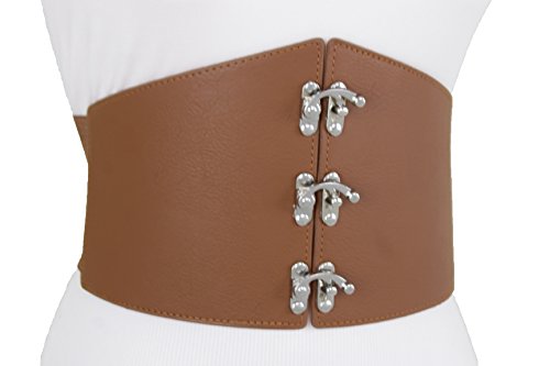 TFJ Women Fashion Wide Corset Elastic Belt Silver Metal Hook Buckles L XL XXL4