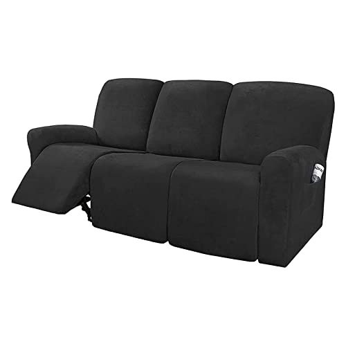 Velvet recliner sofa covers 3 seat, Stretch sofa covers for 3 cushion couch recliner chair cover with side pockets recliner slipcover chair cover soft anti-slip furniture protector ( Color : Black )