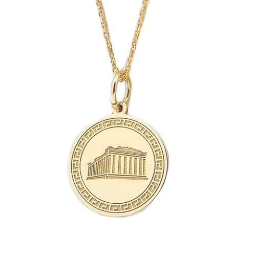 Pendentif Parthénon en argent plaqué or et sa chaîne câble pour vos tenues