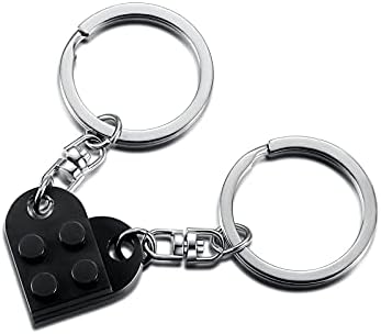 Brick Keychain for Couples Friendship - 2pcs Matching Heart Colorful Keychain Set for Couples Valentine's Day BFF (Black)