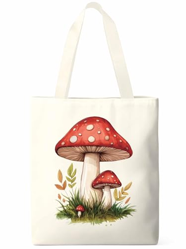 Canvas Tote Bags,Grocery Shopping Cloth Bag Wild Mushroom Reusable Shoulder Bags Tote Bag for Travel Work Gym