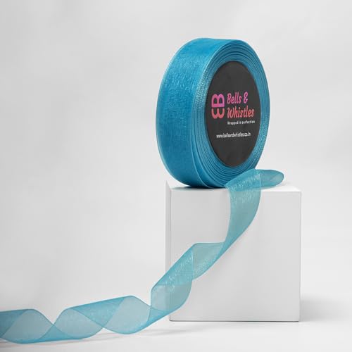 Image of Bells&Whistles Sheer Organza Ribbon | Pack of 2 | Length: 50 Yards Width: 1 inch | Christmas, Festive Decoration. (Blue Topaz)