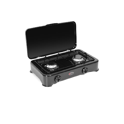 CFParker Fornello a Gas Metano 2 Fuochi per Uso Esterno Smaltato Nero Made in Italy - mod. 5326NGPm