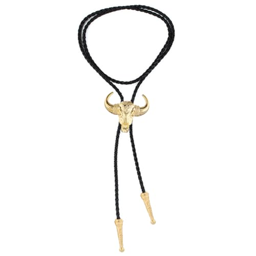 Image of GelConnie Longhorn Bull Bolo Tie for Men Native American Western Cowboy Leather Necktie Bolo Necklace for Women Gold Texas