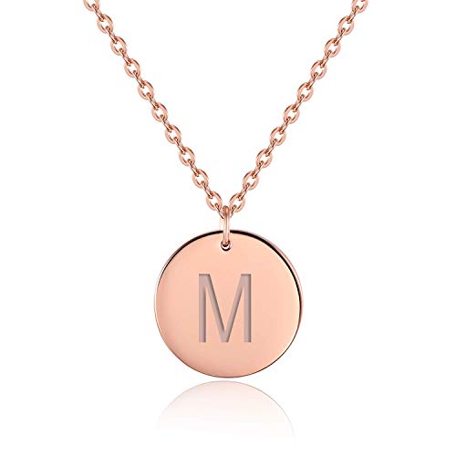 Preisvergleich Produktbild URBANHELDEN - Buchstaben-Kette - Roségold Damen-Kette mit deinem Wunschbuchstaben - Wunschgravur Alphabet - Personalisierte Buchstabenkette - Schmuck Roségold - Buchstabe M