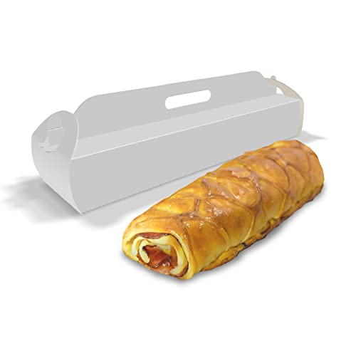 Beautiful Bakery Paperboard Bread Box Container 50 Pcs 18' Length x 4.75' Width x 3' Height Non-Window Bread Box Container with Handle - Ideal for Venezuelan Ham Bread, Cookies, Pastry, (PDJW)