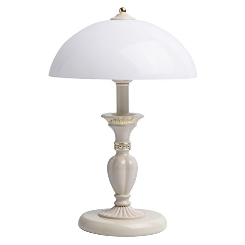 MW-Light 450033902 Lampe à Poser Blanche Style Classique en Métal couleur Blanc Ivoire Abat-jour en Verre Mat Lampe de Table pour Salon Chambre à Coucher 2x60W E14