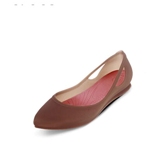 FUZE Women Beach Shoes Sweet Sandals Summer Candy-Colored Slip-on Resin Pointed-Toe Sandals Brown