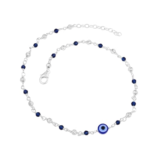 Image of OVANA 925 Sterling Silver Evil Eye Anklet for Women & Girls | Hallmarked 92.5 Pure Silver | Swarovski Evil Eye Bead | Adjustable Chain | Hypoallergenic | Gift for Birthday, Anniversary & Festivals