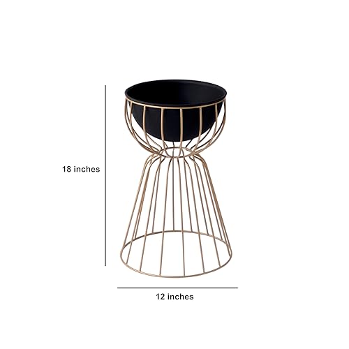 Image of Decor de Maison Handcrafted Twin Medium Bloom Floor planters|Modern Planters |Decorative Metal Planters for Lawn /Garden /Balcony / |Luxury Planter for Living Room /Office /Home (Black Bowl, Small)