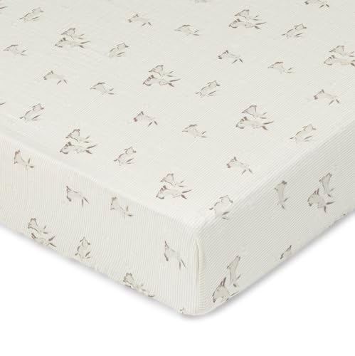 Image of Crane Baby 100% Organic Cotton Gender Neutral Animal Nursery Bedding, Fitted Sheet, Soft Breathable GOTS Certified Cotton, Bunny Crib Sheet