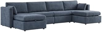 CHITA Oversized Modular Sectional Fabric Sofa Set, FSC Certified Extra Large U Shaped Couch Reversible Chaise Modular Sectional Couch,146 inch Width,6 Seat Modular Sofa with Storage Ottomans, Blue
