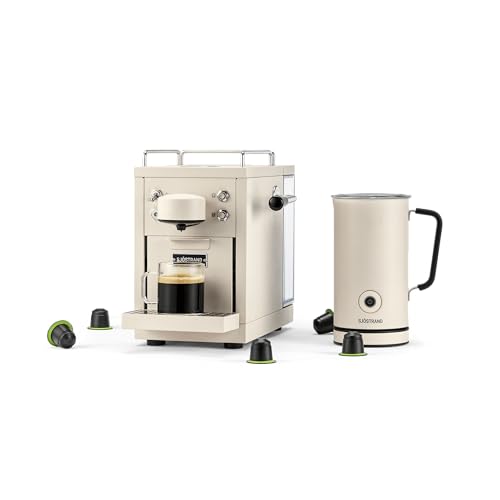 Sjöstrand - Máquina de café espresso y espumador de leche compatible con Nespresso, carcasa de acero inoxidable, diseño escandinavo, beige mate