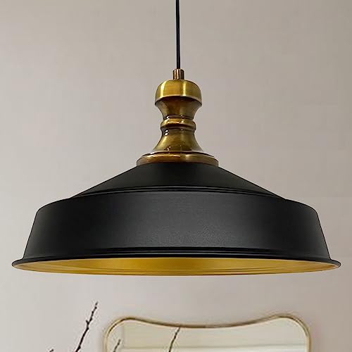 Bamyum Asletl-Knob Lampe industrielle, abat-jour de 41 cm, lampes de cuisine modernes en métal, suspendre E27 pour le salon et la salle à manger, Noir