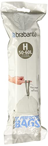 Brabantia PerfectFit Trash Bags (Size H / 13.2-15.8 Gallon) High Quality Thick Plastic Trash Can Liners with Tie Tape Drawstring Handles (10 Bags)