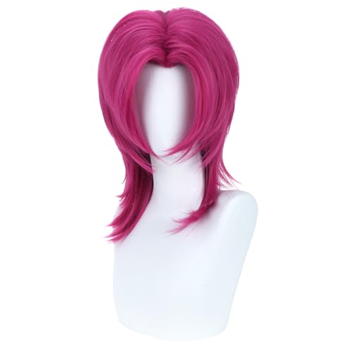 MAGQOO Hot Pink Wig for Men Short Straight Bob Bright Pink Wig Cartoon Movie Halloween Cosplay Costume Animie Wigs