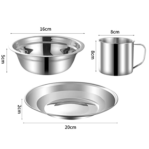 MOUFIER Outdoor Camping Cutlery Set Stainless Steel Tableware Mess Kit Includes Plate Bowl Cup Spoon Fork Knife in Mesh Bags for Camping Backpacking & Hiking for 4 Person
