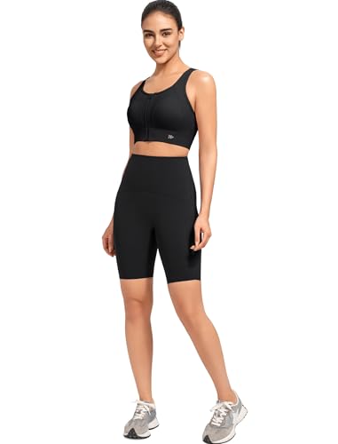 Image of Yvette High Impact Front Closure Sports Bras for Women Plus Size Racerback Running Sports Bra with Hollow-Out Design,Jet Black,M+