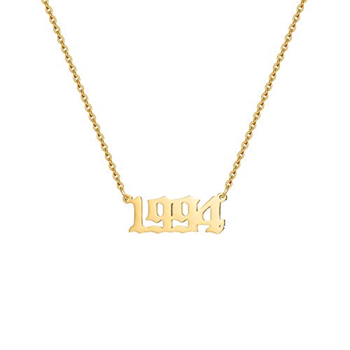 Joycuff Birth Year Number Pendant Necklace Stainless Steel Gold Number Birthday Necklace Chain Jewelry for Women Girl 1994