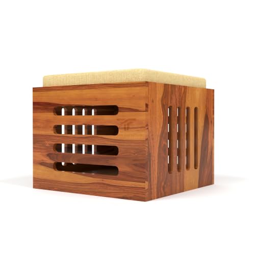 Image of ONIJA Solid Sheesham Wood Coffee Table with 4 Stools | Rosewood Centre Table with Cushioned Stool for Living Room (Urban, Honey Finish)