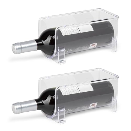 KROWN   Organizador de Botellas 10x10x20cm, Botellero Apilable Transparente, Vino Nevera, Botellero Encimera, Almacenamiento (2 Porta Botellas)