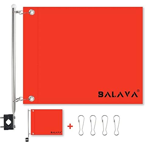 BALAVA Stainless Steel Rail Mount Boat Pulpit Staff(2/3"-1-1/4"),Marine Boat Yacht Flag Poles with Orange Boat Flag( 2-Pack ) Cover