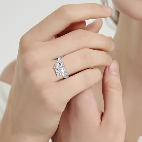 Toi Et Moi Ring 925 Sterling Silver Women Engagement Ring White Gold Plated 1.5ct 6x8mm Double Stone Ring Emerald & Pear Cut Cubic Zirconia Wedding Band Width Band 2mm Size 64