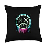 Graffiti Sad Face X Eyes Dripping Street Urban Artwork Throw Pillow