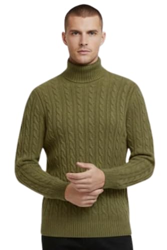 STAR FASHION Men’s Turtle Polo Neck Jumper Chain All Over Cable Knit Long Sleeve Roll Neck Sweater Warm Acrylic Knitted Pullover Winter Casual Knitwear for Men Khaki L/XL