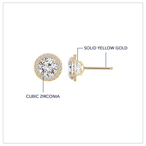 10K or 14K Real Solid Gold Halo Earrings for Women | White or Yellow Gold Halo Round Cut Studs | 0.5 to 3 Carat Cubic Zirconia CZ Simulated Diamond2