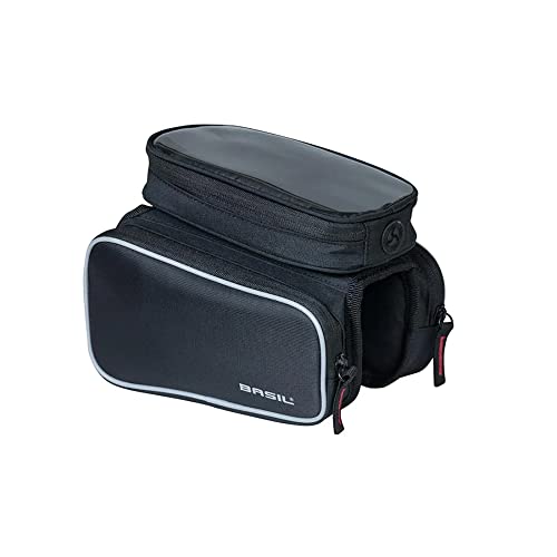 Basil Sportowa designerska torba na ramę z górnej rury, podwójna, rozmiar M – nadaje się do rowerów elektrycznych, miejskich, damskich, męskich, 1,5 l, czarna