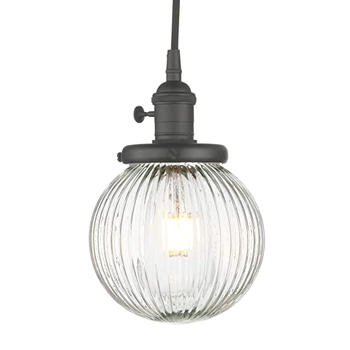 Lámpara de techo colgante con bola de vidrio acanalada industrial y luz de brillo regulable